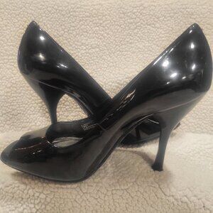 BCBG Paris Black Patent Peep Toe 3.5 Heeled " Stilettos - Size 7